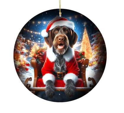 German Wirehaired Pointer -  Best of Breed DCR Christmas Tree Porcelain Ornament Double Sided