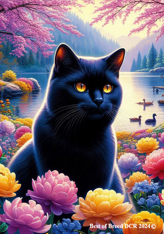 Black Cat  -  Best of Breed DCR Spring House and Garden Flag
