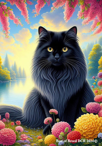 Black Longhaired Cat  -  Best of Breed DCR Spring House and Garden Flag