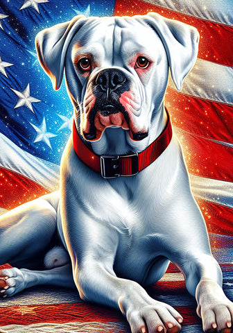 Boxer White Uncropped - Best of Breed DCR Patriotic I Outdoor Flag