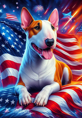 Bull Terrier Brown White - Best of Breed DCR Patriotic I Outdoor Flag