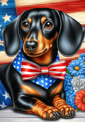 Dachshund Black and Tan Smooth  - Best of Breed DCR Patriotic I Outdoor Flag