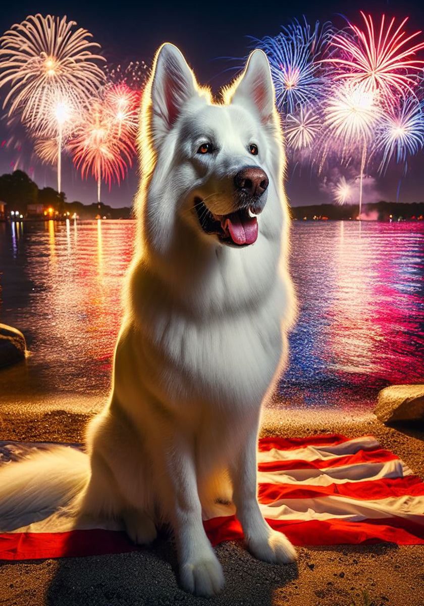 German Shepherd White - Best Of Breed Dcr July 4 Outdoor Flag