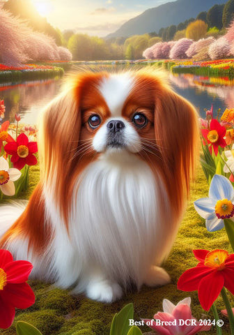 Japanese Chin Red and White  -  Best of Breed DCR Spring House and Garden Flag