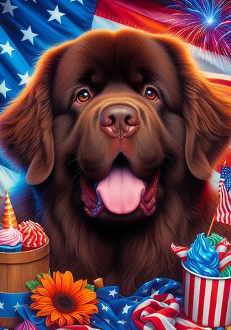 Newfoundland Chocolate - Best of Breed DCR Patriotic I Outdoor Flag