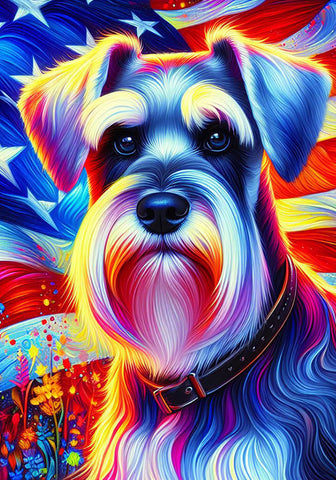 Schnauzer Grey Uncropped - Best of Breed DCR Patriotic I Outdoor Flag
