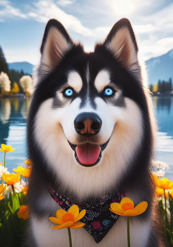 Siberian Husky Black/White Blue Eyes - Best of Breed DCR Spring Outdoor Flag