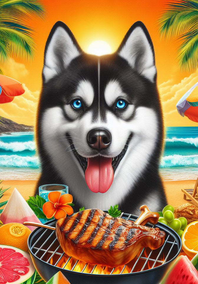 Siberian Husky Black White - Best Of Breed Dcr Summer Outdoor Flag