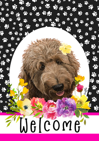 Goldendoodle Apricot - Hippie Hound Studios Paw Prints  House and Garden Flags