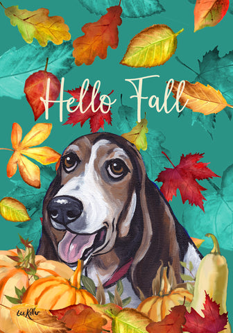 Basset Hound - Hippie Hound Studios Fall Leaves  House and Garden Flags