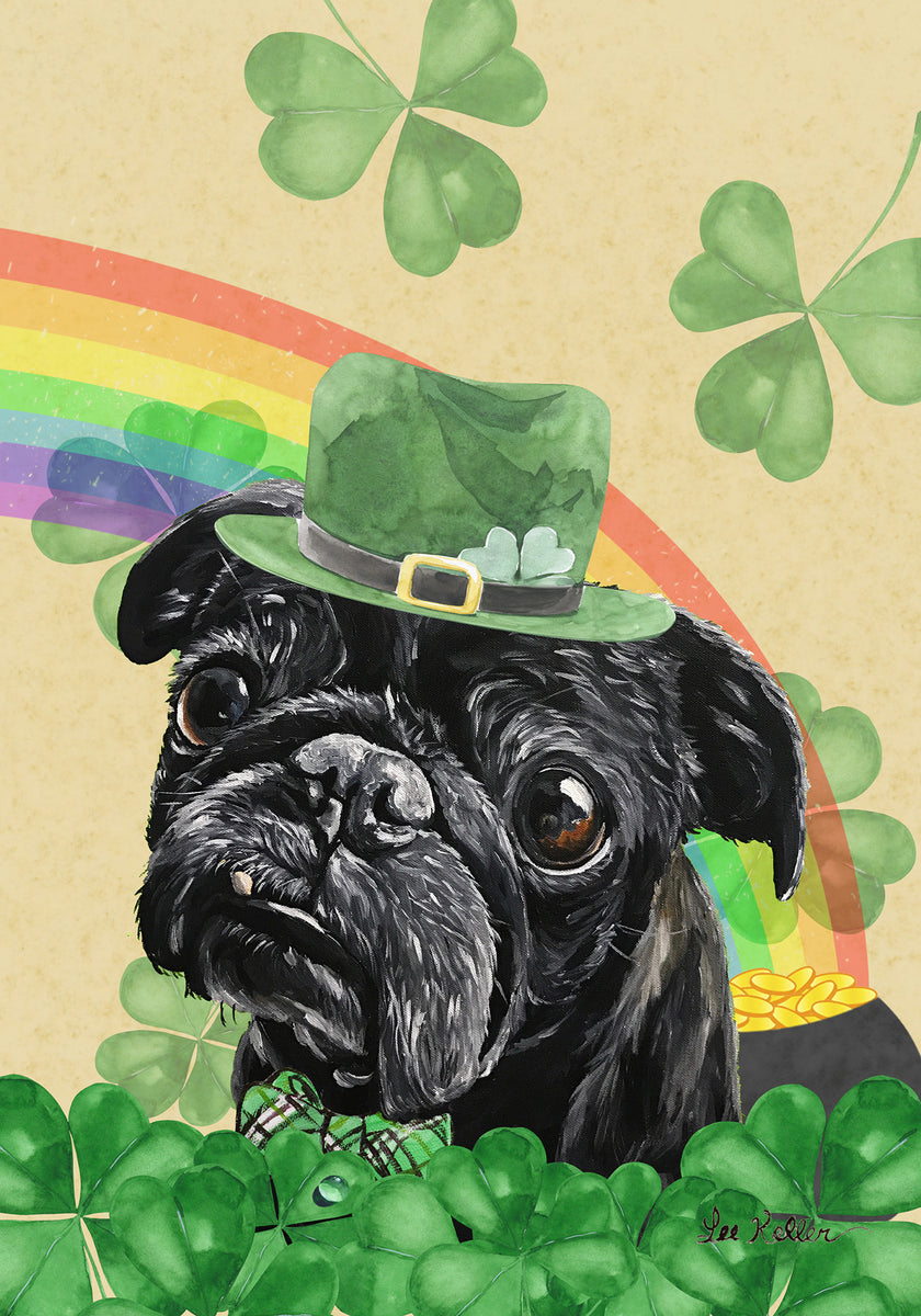 Pug Black - Hippie Hound Studios Saint Patricks Day House and Garden F