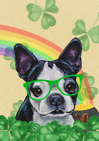 Boston Terrier - Hippie Hound Studios Saint Patricks Day  House and Garden Flags