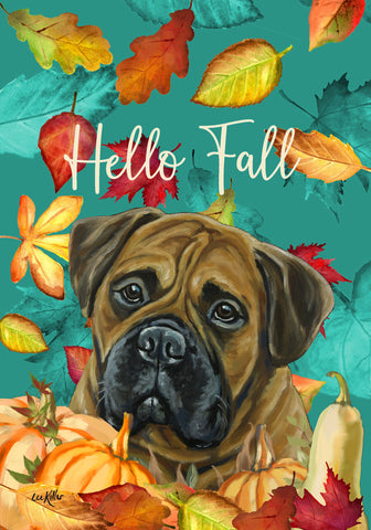 Bull Mastiff - Hippie Hound Studios Fall Leaves  House and Garden Flags