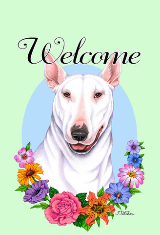 Bull Terrier White - Best of Breed Welcome Flowers Garden Flag 12" x 17"