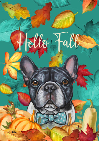 French Bulldog Black/White - Hippie Hound Studios Fall Leaves  House and Garden Flags