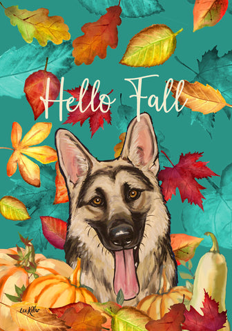 German Shepherd - Hippie Hound Studios Fall Leaves  House and Garden Flags