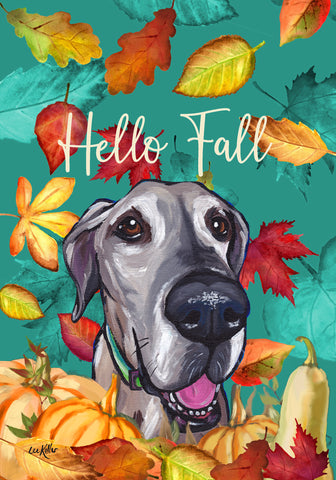 Great Dane - Hippie Hound Studios Fall Leaves  House and Garden Flags