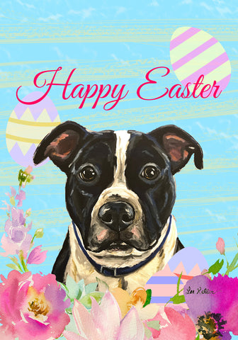 Pit Bull Black/White - Hippie Hound Studios Easter  House and Garden Flags