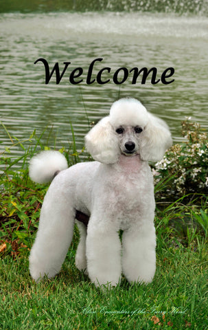 Poodle White - Close Encounters of the Furry Kind Welcome  House and Garden Flags