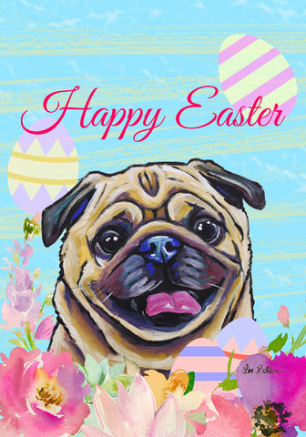 Pug Fawn - Hippie Hound Studios Easter  House and Garden Flags