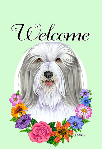 Bearded Collie Blue/White - Best of Breed Welcome Flowers Outdoor Flag