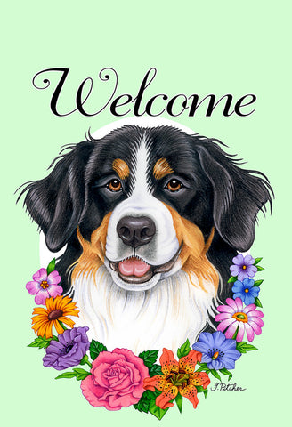 Bernese Mountain Dog -  Best of Breed Welcome Flowers Outdoor Flag