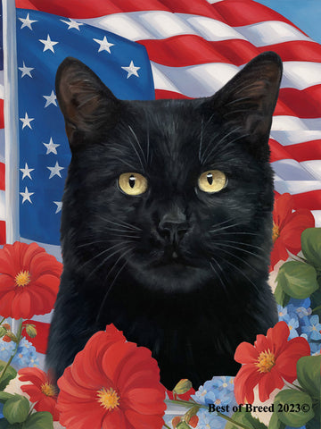 Shorthair Black Cat - Best of Breed All-American Patriotic I Outdoor Flag