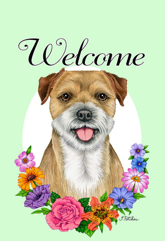 Border Terrier - Best of Breed Welcome Flowers Outdoor Flag