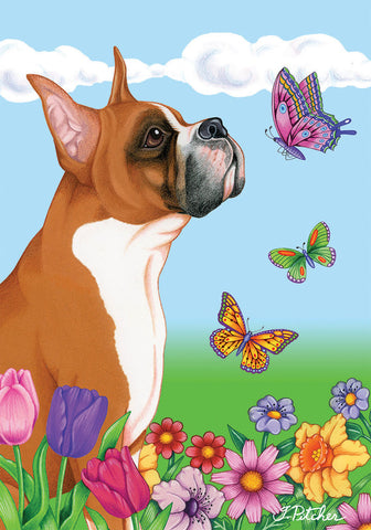 Boxer Fawn Cropped - Best of Breed Butterfly Outdoor Flag