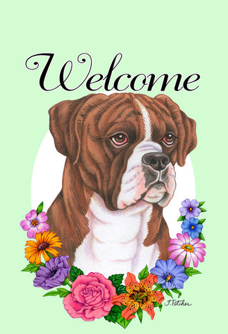 Boxer Brindle Uncropped - Best of Breed Welcome Flowers Outdoor Flag