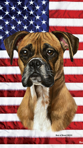 Boxer Fawn Uncropped - Best of Breed Patriotic Terry Velour Microfiber Beach Towel 30" x 60"