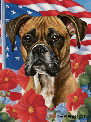 Boxer Fawn Uncropped - Best of Breed All-American Patriotic I Outdoor Flag