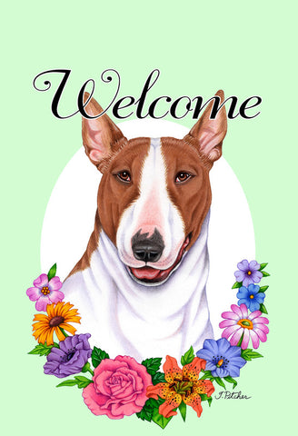 Bull Terrier Brown - Best of Breed Welcome Flowers Garden Flag 12" x 17"