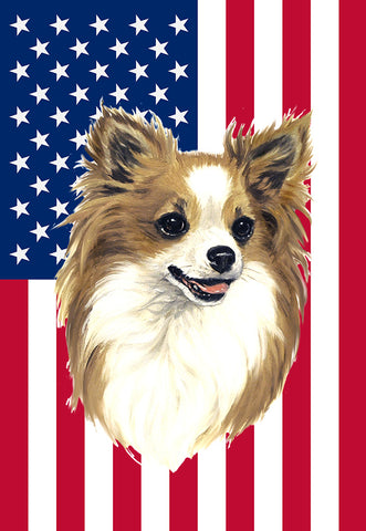 Chihuahua  Longhaired - Best of Breed American Flags House and Garden Size
