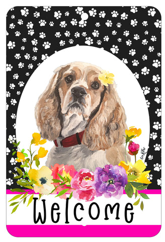 Cocker Spaniel Buff - HHS Paw Prints Welcome Indoor/Outdoor Aluminum Sign 8" x 12"