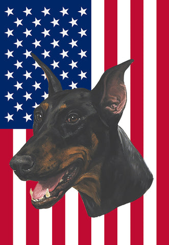 Doberman Black/Tan Cropped - Best of Breed American Flags House and Garden Size