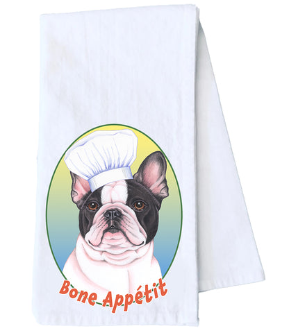French Bulldog White/Black - Tomoyo Pitcher Kitchen Tea Towel Size 12" x 18" 100% Cotton