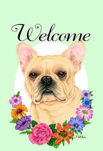 French Bulldog Cream - Best of Breed Welcome Flowers Garden Flag 12" x 17"