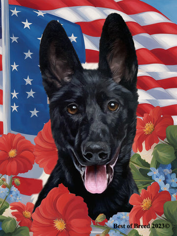 German Shepherd Black - Best of Breed All-American Patriotic I Outdoor Flag