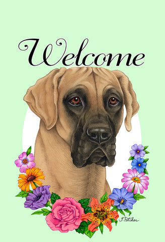 Great Dane Fawn Uncropped - Best of Breed Welcome Flowers Garden Flag 12" x 17"