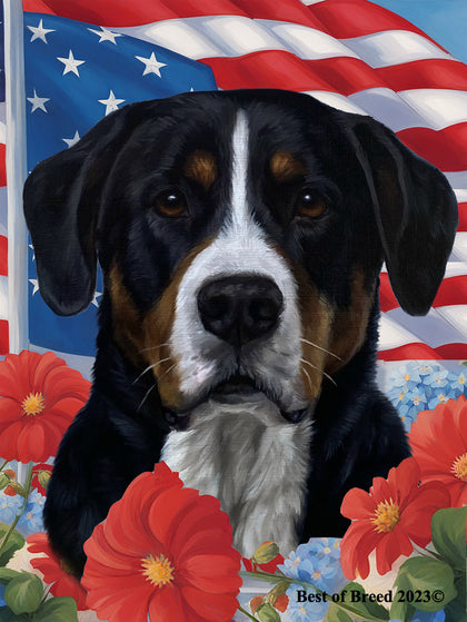 Greater Swiss Mountain Dog - Best of Breed All-American Patriotic I Outdoor Flag