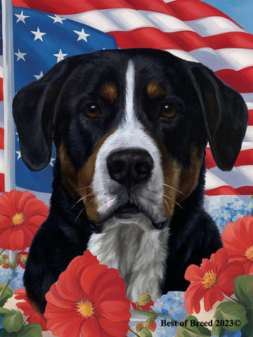 Greater Swiss Mountain Dog - Best of Breed All-American Patriotic I Outdoor Flag