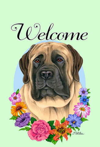 Mastiff Fawn- Best of Breed Welcome Flowers Garden Flag 12" x 17"