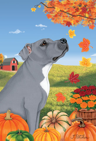 Pit Bull Blue - Tomoyo Pitcher Autumn Leaves Outdoor Flag