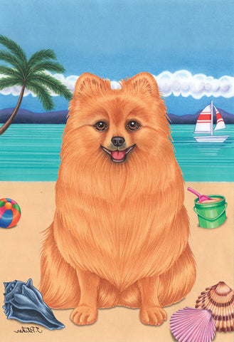 Pomeranian - Tomoyo Pitcher Summer Beach Garden Flag 12" x 17"