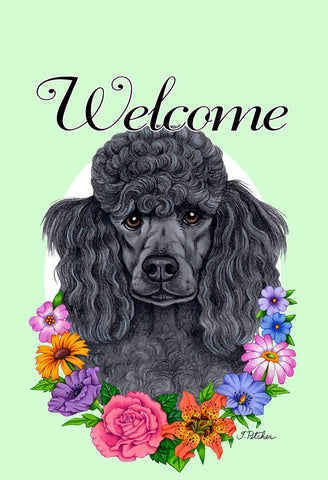 Poodle Black- Best of Breed Welcome Flowers Garden Flag 12" x 17"