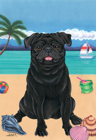 Pug  Black- Tomoyo Pitcher Summer Beach Garden Flag 12" x 17"