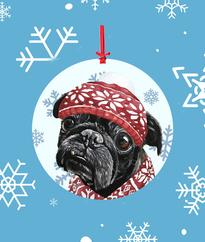 Pug Black -   Hippie Hound Studios Christmas Tree Ornament