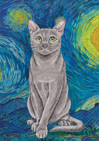 Russian Blue - Tomoyo Pitcher Van Gogh Cat- House and Garden Flag