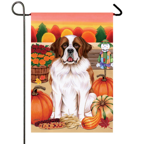 Saint Bernard- Best of Breed Autumn Harvest Garden Flag 12" x 17"